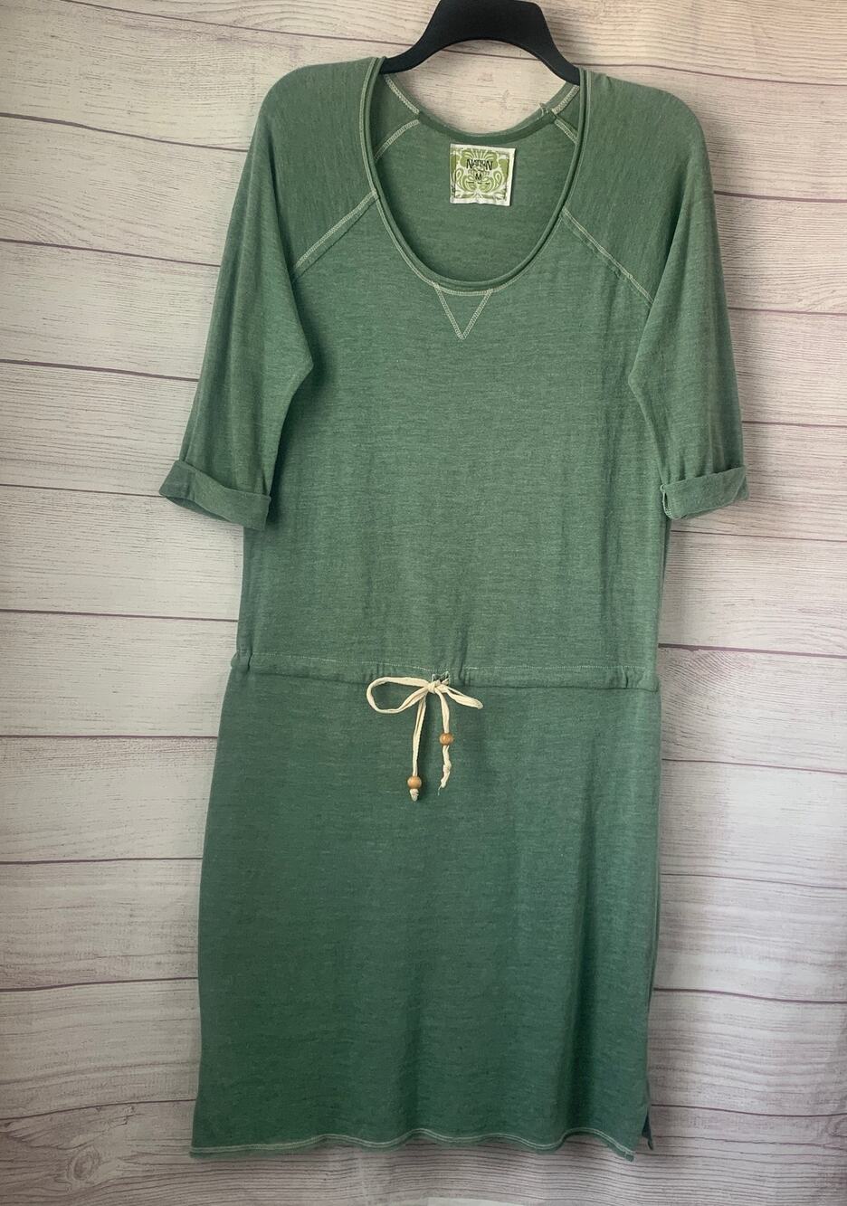 Nation LTD Green Cinch Waist Jersey Dress Elbow Length Sleeves Size Medium